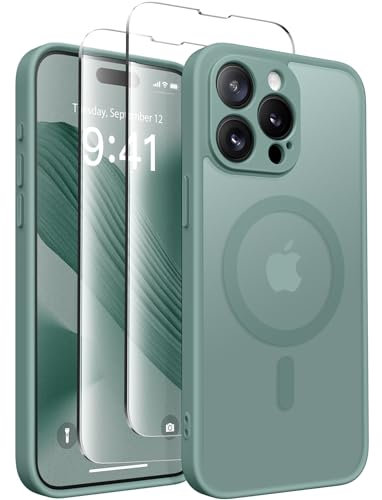 CAPRARO Magnetic for iPhone 15 pro Case, [Compatible with MagSafe] [Full Camera Protection] Shockproof Protective Slim Translucent Matte Phone Case iPhone 15 pro Case,MidnightGreen