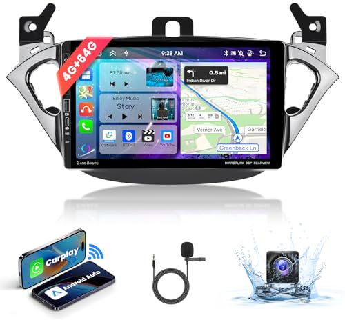 【4G+64G】Podofo 8-Core 9''Autoradio Bluetooth Pour Opel Corsa 2015-2019/Opel Adam 2013-2016 Carplay Android Auto sans fil,Android 13 Radio 2 din avec Wifi/GPS-Navi HIFI/RDS/FM DSP Caméra de recul AHD