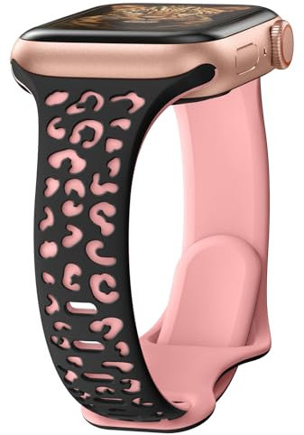 Dünne Leoparden-Gravur Armband Kompatibel mit Apple Watch Armband 41mm 40mm 45mm 44mm 38mm 42mm für Damen, Zweifarbiges Weiches Silikon Sport Armbänder für iWatch SE Ultra2 Series 9 8 7 6 5 4 3 2 1