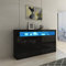 Buffet brillant 3 portes avec lumières LED pour salle à manger, salon, moderne (noir)