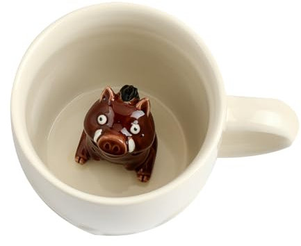 Pieaary Wild Boar Ceramic Mug Hidden 3D Animal Inside Cup,12 OZ Handmade Cute Figurine Mugs,Christmas and Birthday Gift for Boys Girls or Kids(Wild Boar)