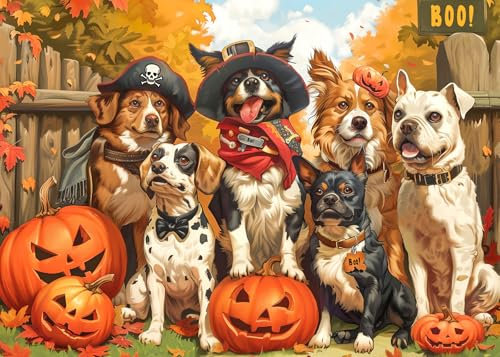 Glückliches Halloween 1000 Stück Puzzle für Erwachsene-Halloween Hund Party Puzzles für Erwachsene 1000 Stücke, Halloween Welpen 1000 Stück Puzzle für Erwachsene, Halloween Puzzle für Halloween