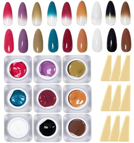 Moepak Pat Painting Gel Nail Polish Set Ombre Nail Gel Paint for Nail Art No Wipe Nail Art Painting Gel for Manicure Nail Salon 9 Colors (B)