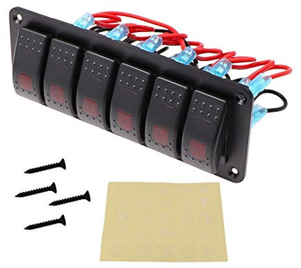 MUEOSI Panneau d'interrupteurs à Bascule 12 V, for Bateau Marin, Camion, Camping-Car, Caravane, Prise de Voiture, disjoncteur, interrupteurs de Commande Tableau électrique(Red 6Gang)