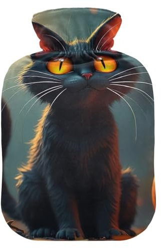 Black Cat Pumpkin Dark Hot Water Bottle Water Heating Pad Hot Water Bag for Pain Relief, 2 Liters