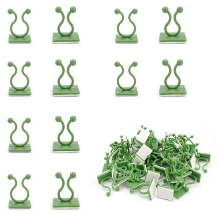 AMONENZ 120 Stück Pflanzenclips für Kletterpflanzen, Grün Pflanzenhalter Clips, Selbstklebend Pflanzen Befestigung, für Kletterpflanzen im Innen, Garten und Terrassenbereich