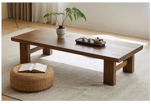 Holztisch mit wasserdichter Tischplatte - Stil Massivholz Couchtisch für Balkon Tee, Zen Niedriger Tisch mit stabilen Beinen - Langer Bodentisch für Innen und Außen