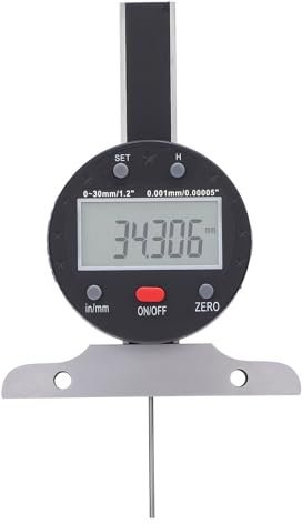 Profondimetro Digitale, Micrometro Elettronico di profondità con Campo di Misurazione 0-1,2 Pollici/30 Mm, Precisione 0,001 Mm/0,00005, Strumento di Misurazione della profondità