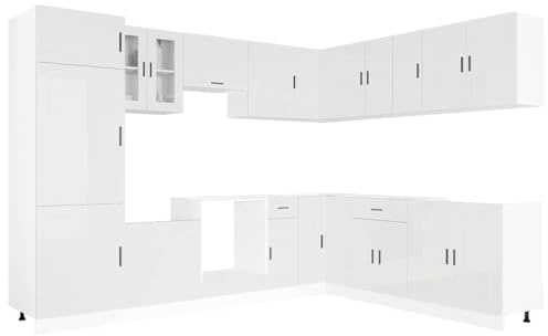 vidaXL 14-TLG. Küchenschrank-Set Porto Hochglanz-Weiß Holzwerkstoff