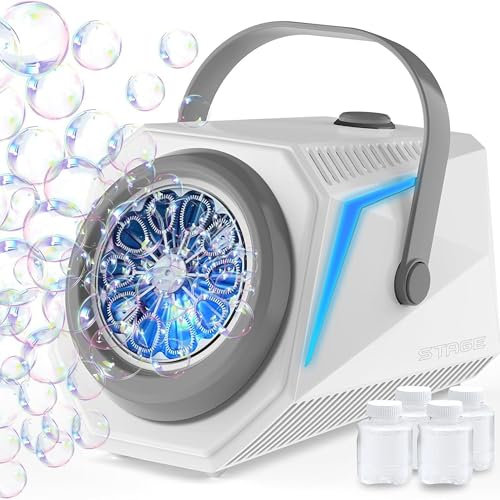 Blubbel LED Seifenblasenmaschine, 4X 90ml Seifenblasenflüssigkeit Tank, Seifenblasen Maschine, Seifenblasenpistole Kinder, Luftblasen Bazooka Bubble Maschine, Geschenk, Hochzeit