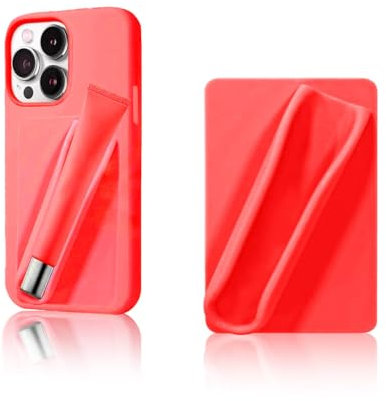 Leeneen Lippenstift-Halter, Handyhülle, Silikon-Halterung mit Lipgloss-Halter für Handyhülle mit Lipgloss-Halter, selbstklebender Lipgloss-Balsam, Handy-Kartenhalter für iPhone und Android, Rot