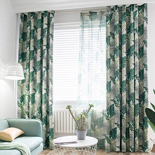Lot de 2 rideaux occultants à isolation thermique Motif feuilles de palmier Vert 160 x 140 cm