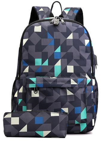 Diebstahlsicherer Rucksack für die Mittelstufe Schulranzen für Oberschüler Schwarzer Schulrucksack für Damen zur Entlastung der Oberstufe mit Schloss und Federmäppchen (lingge blue)