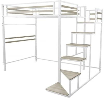 Habitat et Jardin Metall-Hochbett mit Treppe Lena - 140 x 200 cm - Weiß