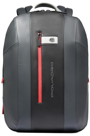 PIQUADRO - Zaino Porta PC 15,6 Espandibile in Pelle - Uomo - Grigio Nero | Aggancio per Trolley, Volume extra, Spallacci imbottiti, Vani organizzati, Ufficio, Uso quotidiano