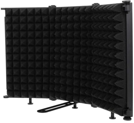 DECOMELODY Faltbarer Mikrofon Windschutz Pop filter mit Geräuschreduzierung Schallabsorber Isolationsschild für Studioaufnahme Mobiles Tonstudio Einstellbarer Winkel Tragbar Schwarz