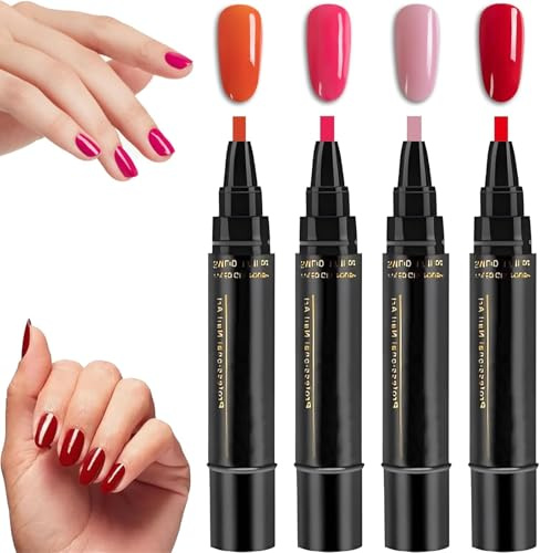 4 Pcs Nail Polish Pens Uk for Poli-sh-ey, Nail Pens Uk Easy Application Diy Nail Nail Varnish Pens For Girls Ideal For At Home Manicure