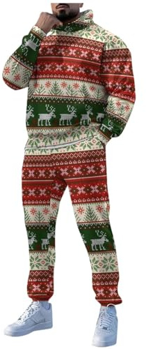 Nuqqichongtian Herren Weihnachtsanzug Weihnachts Jumpsuit Kapuzenpullover Jogginghose 2-Teilig Set Jogginganzug Weihnachtsmann Rentier Christmas Suit Ugly Christmas Sweater