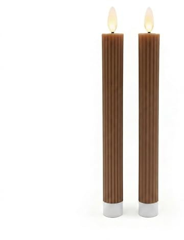 Relaxdays LED Stabkerzen, 2er Set, HxD: 25 x 2 cm, flackernde Flamme, Echtwachs, Rillen, flammenlose Kerzen, coffee