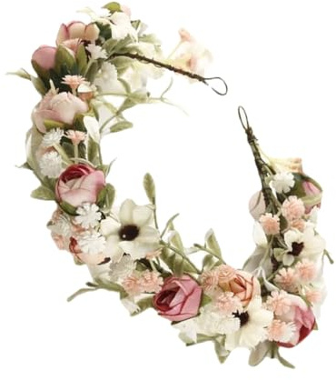 Healeved Coiffe de Mariée Accessoire de Cheveux en Tissu Rose Fleurie Délicate Bandeau à Fleurs pour Femmes pour Mariage et Séances Photo