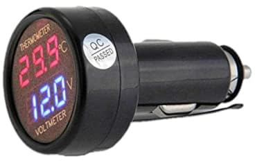 WUERKIYA Voltímetro y Termómetro para Coche 12V/24V, Monitor de Voltaje de Batería y Temperatura Interior 2 en 1 con Pantalla LED, Medidor para Automóvil, Camión y Autobús