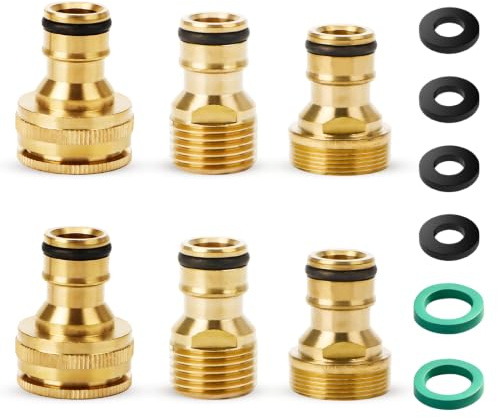 6 Stück Messingsschlauchverbinder 1/2 Zoll & 3/4 Zoll 2-in-1 Messing Schlauch Fitting Set,Gartenschlauch Schnellkupplung Geeignet für Waschmaschinen, Gartenschläuche und Rasensprenger