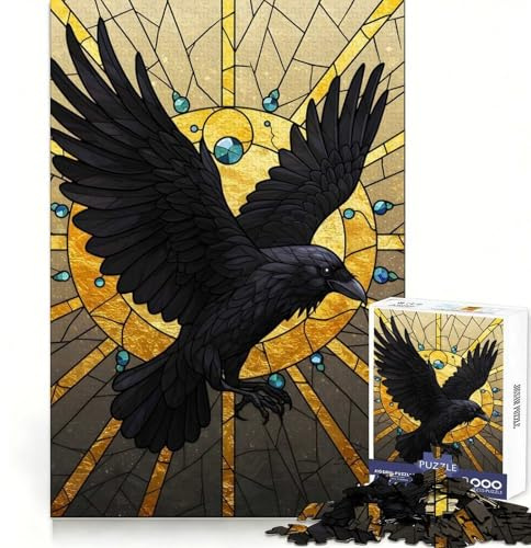 Buntglas-Raben-Puzzle, 1000 Teile, für Teenager, Denksportspielzeug, entspannender Spaß, Design-Montage, 38x26cm