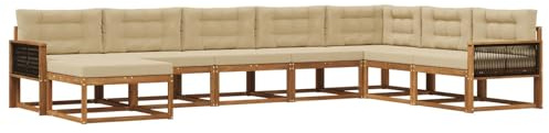 vidaXL Outdoor-Sofagarnitur mit Kissen 8 pcs Natur und Beige, Moderne Outdoor-Sofa-Ecke, robuste Gartenmöbel, Akazienholz Sitzgruppe, stylische Lounge im Garten