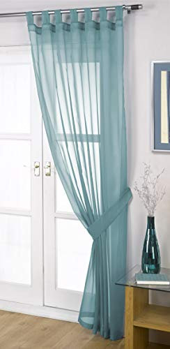 John Aird Woven Voile Tab Top Curtain Panels - Tieback Included - Single Panel (Teal, 58 Wide x 48 Drop)