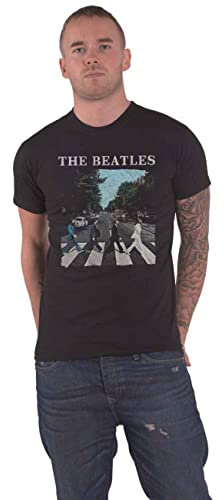The Beatles Men's Abbey Road and Logo Short Sleeve T-Shirt, Black, Large