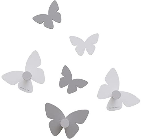 CalleaDesign - Appendiabiti da muro farfalle per l'ingresso,installazione libera in base allo spazio a disposizione, modello Milioni di farfalle, colore bianco ed alluminio.