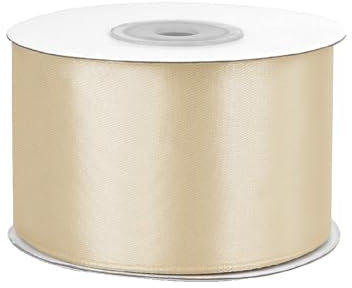 Satinband 50mm x 25m Rolle - FARBAUSWAHL in 3/6/12/18/25/38/50/75/100mm - farbecht & waschbar - Schleifenband für Hochzeit - Geschenkband zum Verpacken Dekorieren Basteln - Dunkel Creme 824