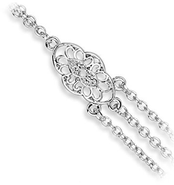 Bungsa Handkette silber mit Vintage Ornament für Damen (Armband Fingerring Fingerkette Handschmuck Slave- Kette)