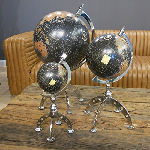 Deko Globus Chrom Art Deco Antik Nostalgie Maritim schwarz (S)