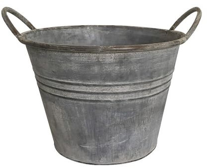 zeitzone Zinktopf Pflanztopf Zink Blumentopf Zinkeimer Rund mit Griffen Landhausstil 27cm