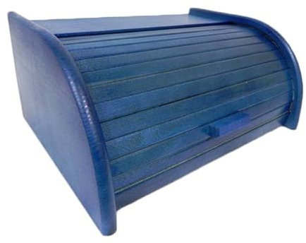 Panera de madera con tapa corredera de madera densa - pequeña - AZUL