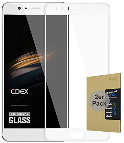 doupi 2X FullCover Panzerfolie für Huawei P10, Preimium 9H Hartglas HD Displayschutz Anti Kratzer Glas Schutzfolie (2er Pack), weiß