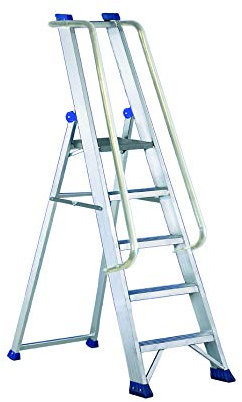 Svelt Scala Professionale in Alluminio Rinforzato – 5 Gradini, Piattaforma Antiscivolo, Corrimani e Parapetto – Altezza di Lavoro fino a 320 cm – Norma D.Lgs. 81/08 e UNIEN131
