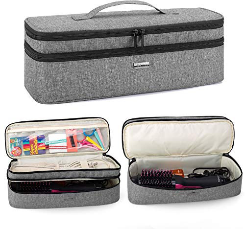 Teamoy Aufbewarhungstasche für Warmluftbürste Haartrockner, Glättender Styler Tragetasche, Reisetasche für Hair Dryer Haarglätter, Flauschiger Kamm Lockenbürste Tasche, Doppelschicht, Grau