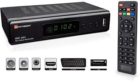 Full UNC2001 HD digitaler Kabel Receiver DVB-C / C2 für alle Kabel-Anbieter mit HDMI | SCART | USB | Auto- Installation | Mediaplayer | 1080p | MKV |LED-Display | Loop Out