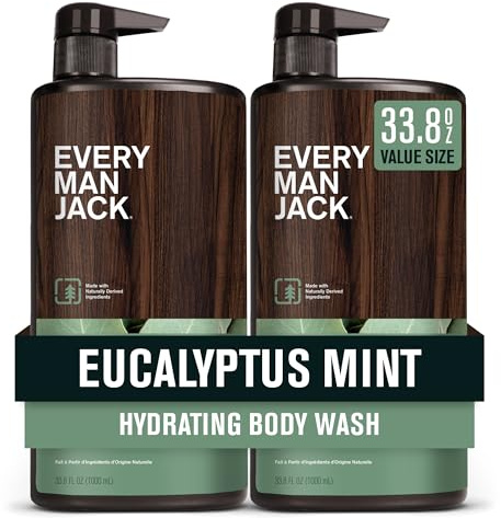 Every Man Jack Lot de 2 gels douche pour homme - Menthe eucalyptus - 945 ml - 2 bouteilles incluses - Obtenu naturellement, sans paraben, sans phtalates, sans colorant et certifié sans cruauté envers