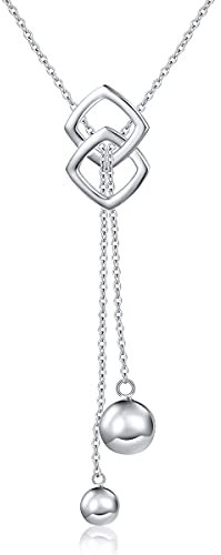 HOOHWE Sterling Silber Lange Halskette für Damen Geschichtete Halsketten Quaste Runde Kugel Halskette Y Schlüsselbein Halskette für Frauen Dame Schmuck