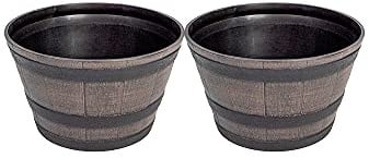 Thompson & Morgan Garden Planter Wooden Effect Barrel, Outdoor Half Whiskey Cask Flower Pot, Indoor Rustic Patio Grow Plant Container (2, Medium)