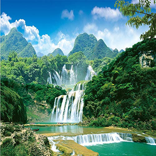 NCTQWET Photo Papier Peint Vert forêt cascade 3D Intissé Décoration Murale XXL Poster Trompe l oeil Tableaux Muraux pour Salon Chambre Toile de Fond Mur 300x210cm