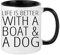Life is Better with a Boat a Dog Coffee Mugs for Men Women Birthday Presents Motivational Mug Cup Funny Ceramic Cup 11oz Mugs Gifts (Black Inside and Handle)