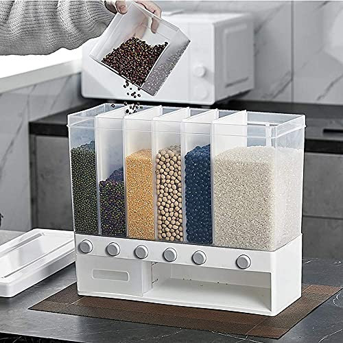 Cereal Dispenser,Wall-Mounted Dry Food Dispenser Rice Bucket Multi Compartments Automatic Metering Storage Box Sealed Grain Container for Home Kitchen Counter Tops Restaurant