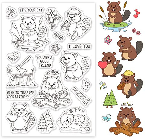 GLOBLELAND Silikonstempel Tiere Klare Stempel Biber Transparente Stempel Tiere Clear Stamps für Kartenherstellung und DIY Scrapbooking Dekor