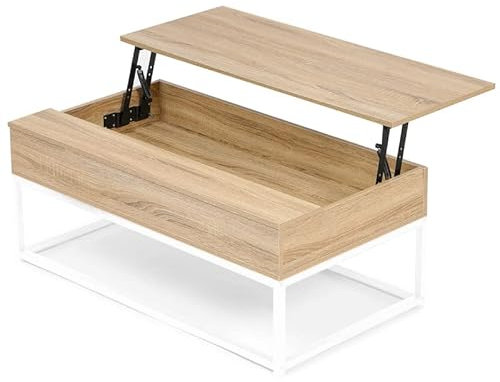 IDMarket - Table Basse Plateau relevable rectangulaire Detroit Bois et métal Blanc Design Industriel