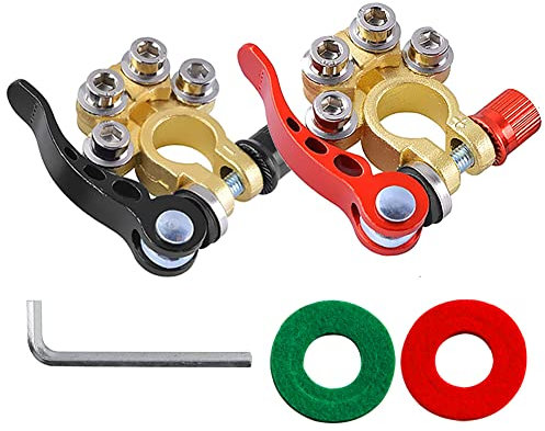 Orifort Brass Battery Terminal Clamps, Quick Release 4 Way Top Post Battery Terminal Connector Protector Set for SAE/JIS Type A Posts (1 Set)