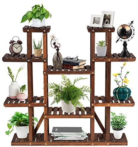 RELAX4LIFE Étagère à Fleurs en Bois, Support de Pots avec Grande Capacité pour Décoration, Porte-Plantes Extérieur et Intérieur (6 étagères / style4)